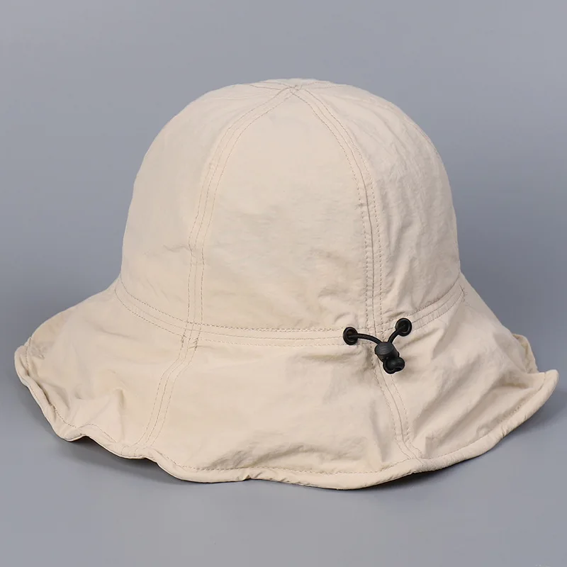 Women’s Solid Color Round Top Bucket Hat for Summer Lightweight Foldable Adjustable Sun Hat Breathable Washable Wide Brim Cap