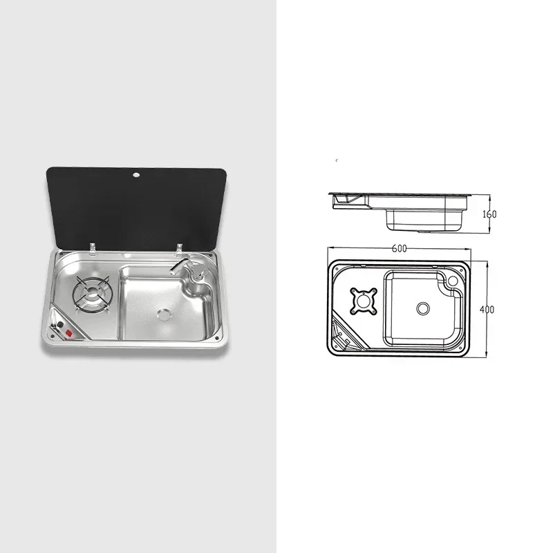 Stainless steel gas stove for RVs and yachts with tempered glass cover and basin single burner stove GR-933