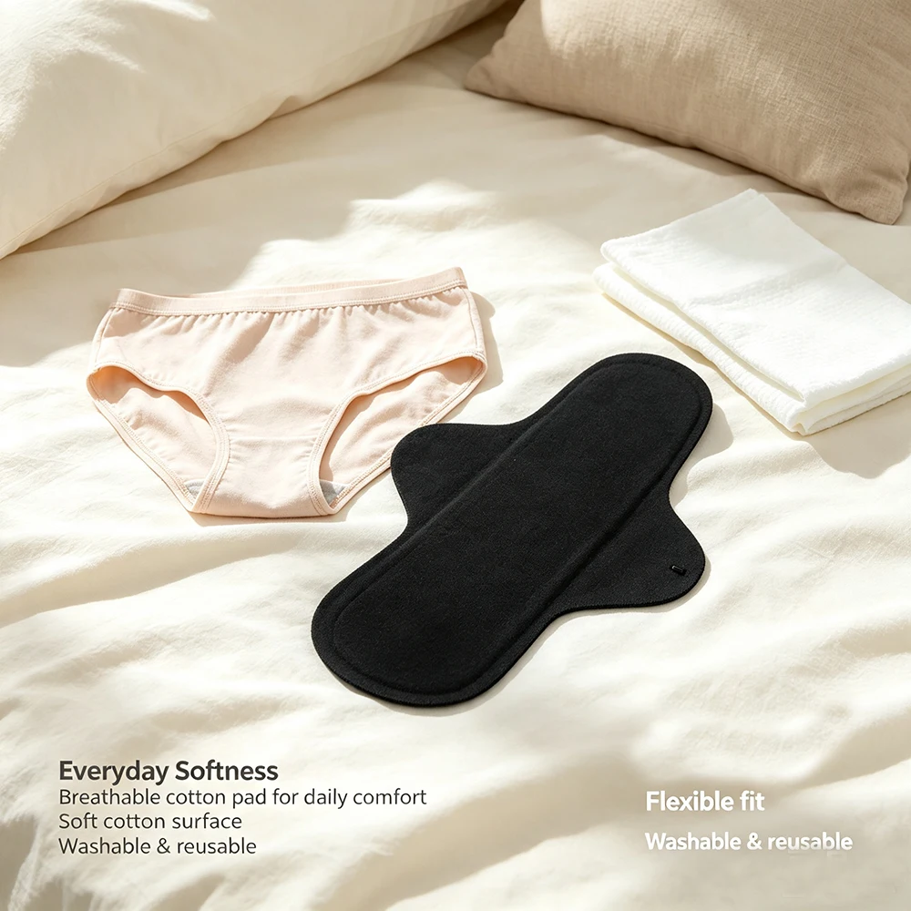2pcs/4pcs Washable Cloth Cotton Pads Postpartum Care Reusable Sanitary Pads Breathable Keep-in-Place Underwear Panty Liners