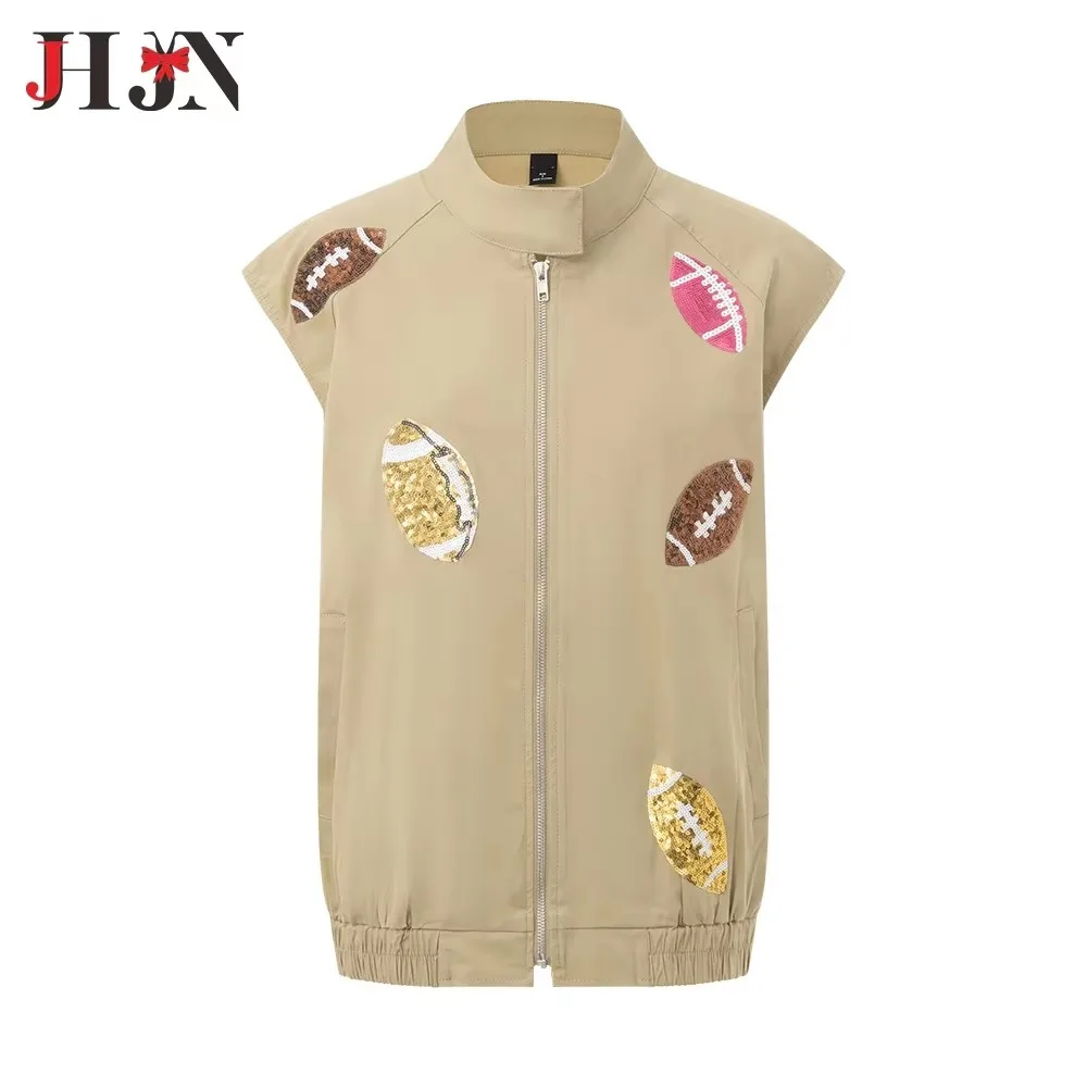 JHJN-Gilet à col populaire pour femme, veste polyvalente, patch rugby, nouveau style, mode 2025