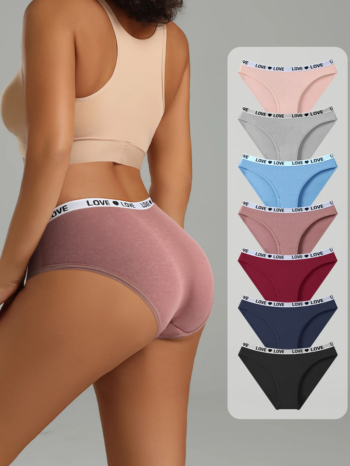 7Pcs European Style Low Waisted Antibacterial Buttocks Enhancing Underwear for Women Comfortable Breathable Simple Letter Design