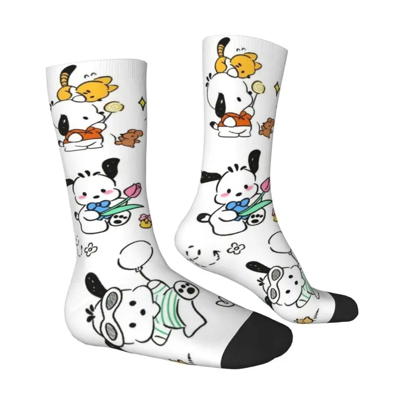 Custom Funny Printed Anime Pochacco Socks for Women Men Stretchy Summer Autumn Winter Crew Socks