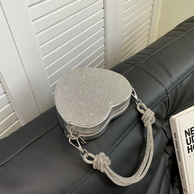 Knoten Griff Strass Abend Clutch Tasche Luxus Designer Kristall Diamanten Handtasche Geldbörse niedlichen Liebe Herz Umhängetasche Mini – Detail 15
