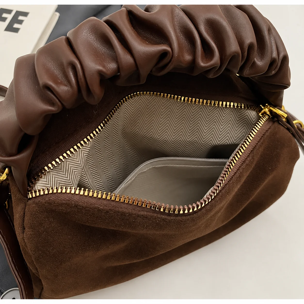 Suede Mini Square Bags, Trendy Versatile Pillows Bags with Ruched Handles, Perfect for Commute, Single Shoulder & Crossbody Bag