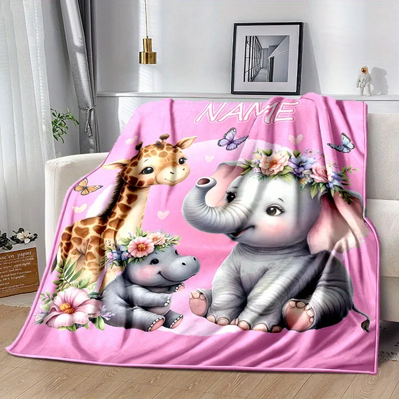 

Персонализированное и милое флисовое одеяло со слоном, жирафом и бегемотом, подходящее для домашнего офиса или путешествия, круглый год.