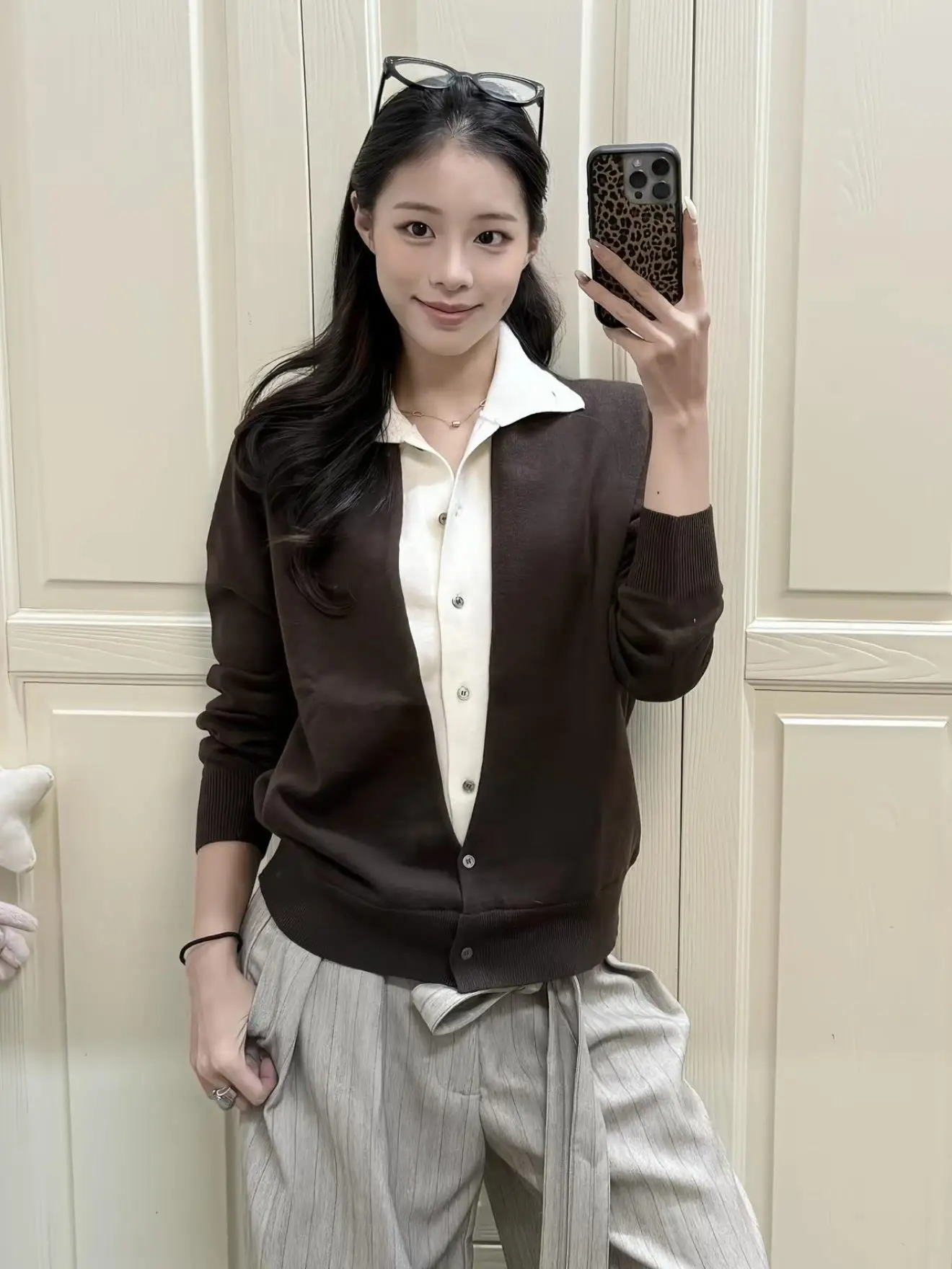 

Retro High Ne Knitted Cardigan Casual Loose Fit Spring Season ex Sweater Soft Polyester Fiber Warm Color