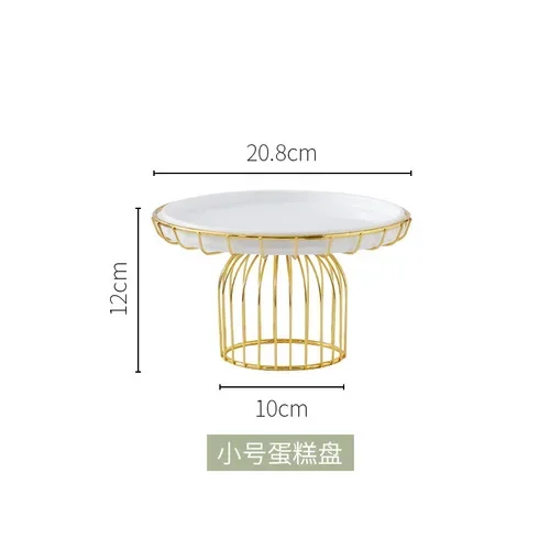 European Iron Ceramic Cake Tray Round Household Pastry Plate Dessert Table Display Art Home Decoration Accessories