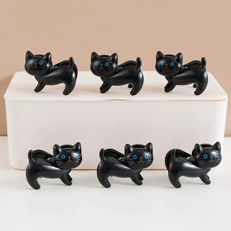 6Pcs Cute Cat Shaped Clips Multifunctional Food Sealing Clip Laundry Sock Photo Paper Clamp Home Kitchen Storage Organizer