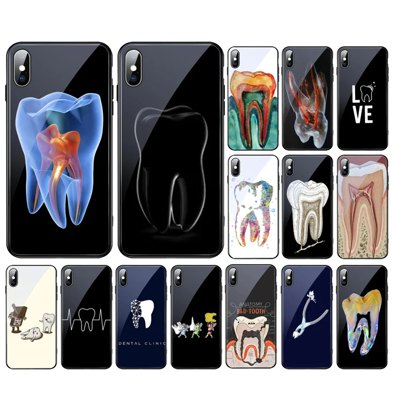 

Dentist Tooth Pattern Glass phone case For iphone 17 Pro Max Air 16 15 14 13 Pro Max 15 16 Pro 15Plus