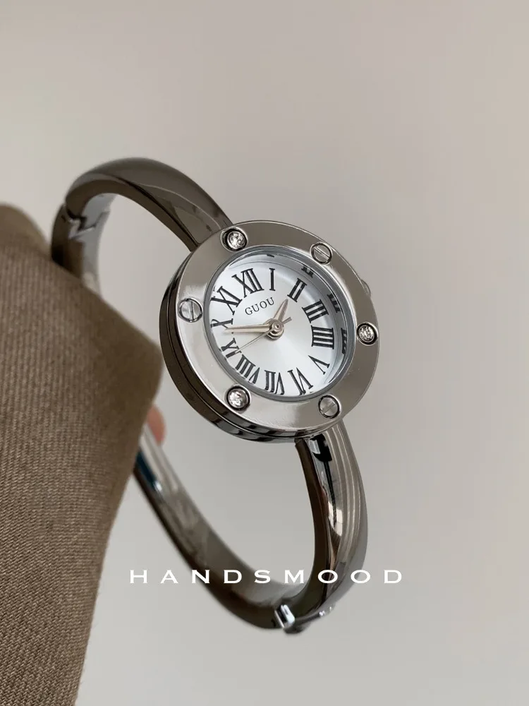 Silver Simple Classic Roman Scale Diamond-encrusted Exquisite Bracelet Watch Temperament Casual Versatile Women's Watch