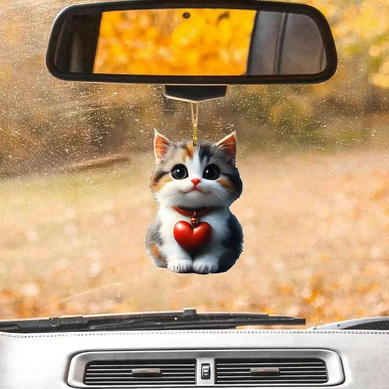 

Кошачий автомобильный орнамент, сердце, котенок, декор заднего вида, акриловая фигурка кошки, подвеска, милый котенок, декор заднего вида, 2D для автомобиля, дома, рабочего места