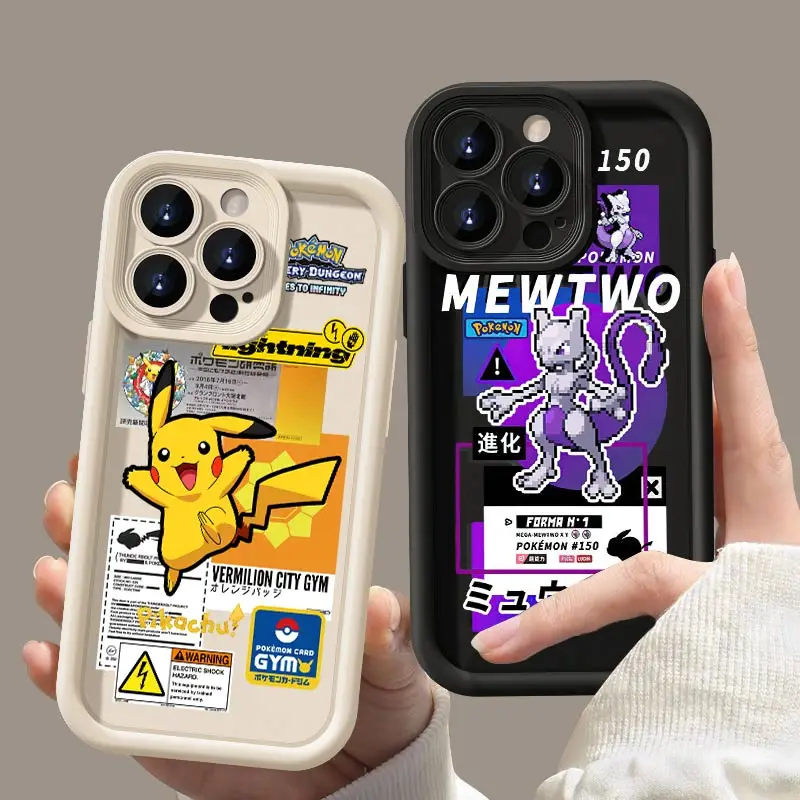 Pokemon Mewtwo Gengar Pikachu Phone Case For Apple iPhone 15 14 13 12 11 XS XR X Pro MAX 8 7 Plus SE Eye Ladder Soft TPU Cover