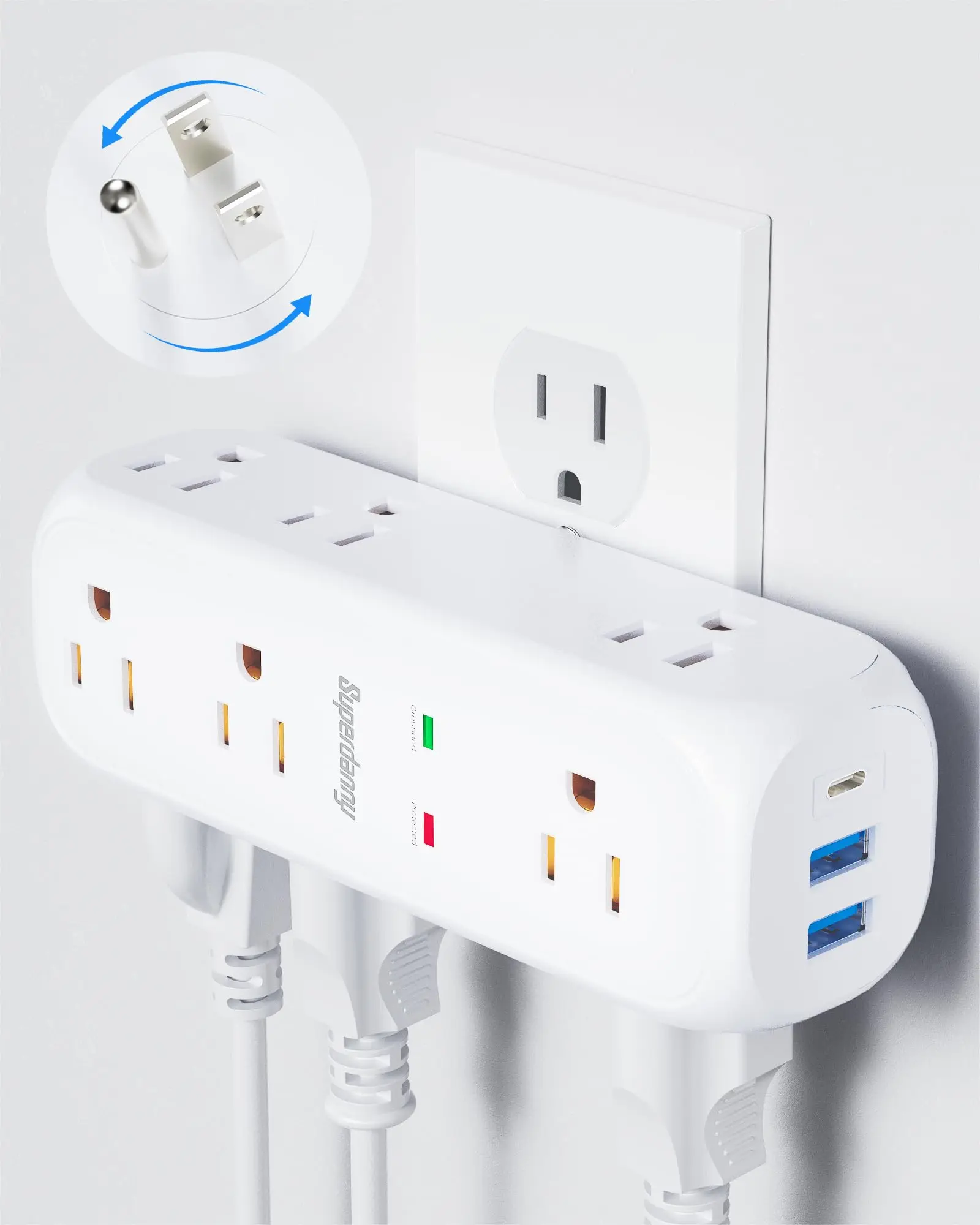 

Multi Plug Outlet Extender, Outlet Splitter Surge Protector with 360° Rotating Plug, 9 AC Outlets, 3 USB Wall Charger