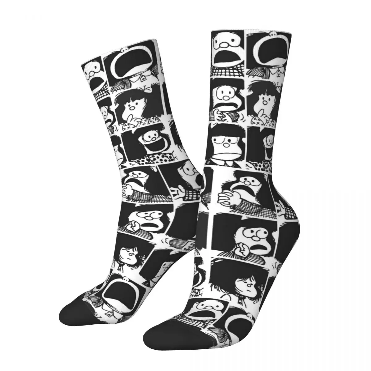 

Casual Mafalda Collage Basketball Socks Cute Kawaii Polyester Crew Socks for Unisex