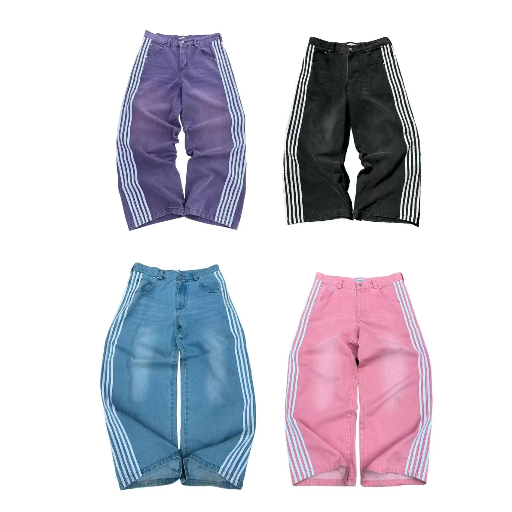 

American Fashion New Street Trend Striped Embroidery Baggy Jeans Men Women Y2K Harajuku Hip Hop Casual High Waist Wide Trousers