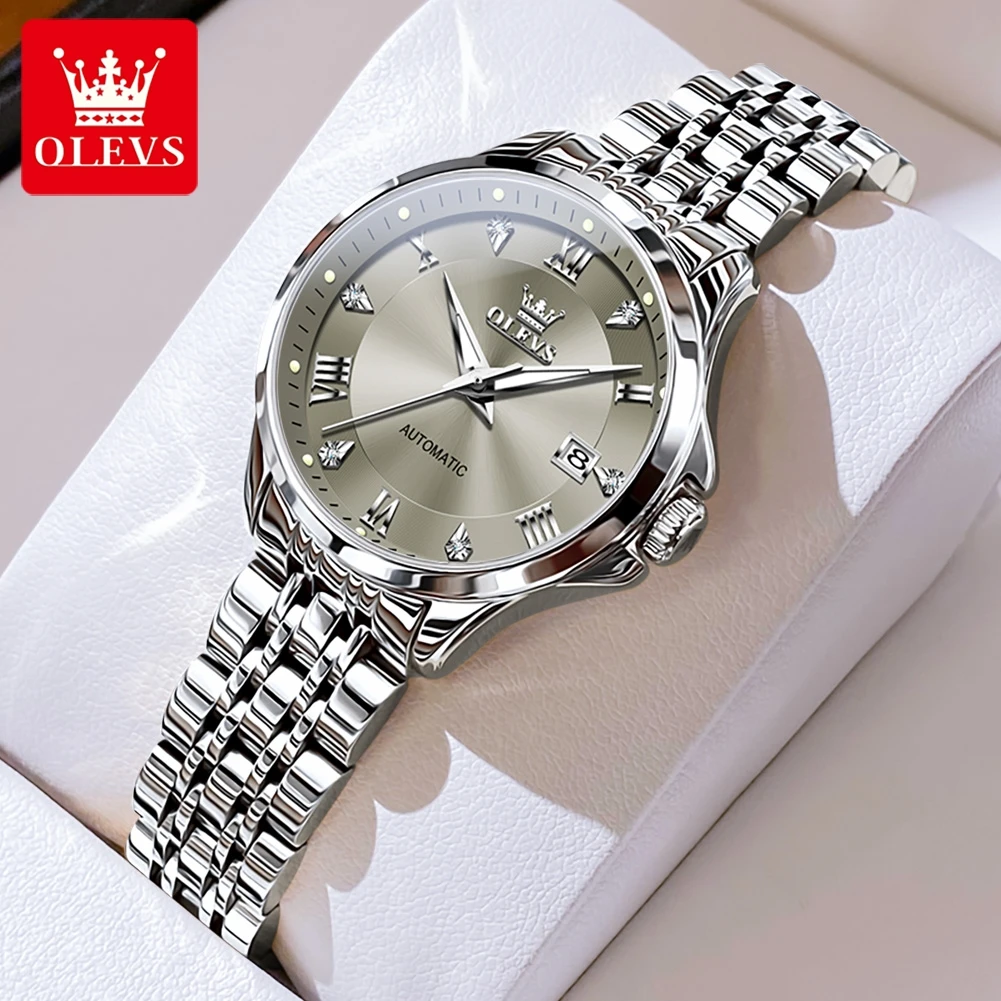 OLEVS women Watches Business Automatic Mechanical Watch For women Date Waterproof Stainless Stee Watch Bands Roman Numeral 6702