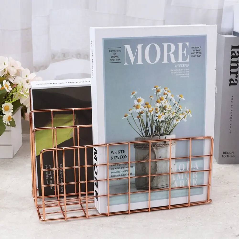 Fashion Nordic Style Iron Bookshelf 3 Compartments Magazine Organiser Shelf Multi-porpose Newspaper Storage Holder Iron Art