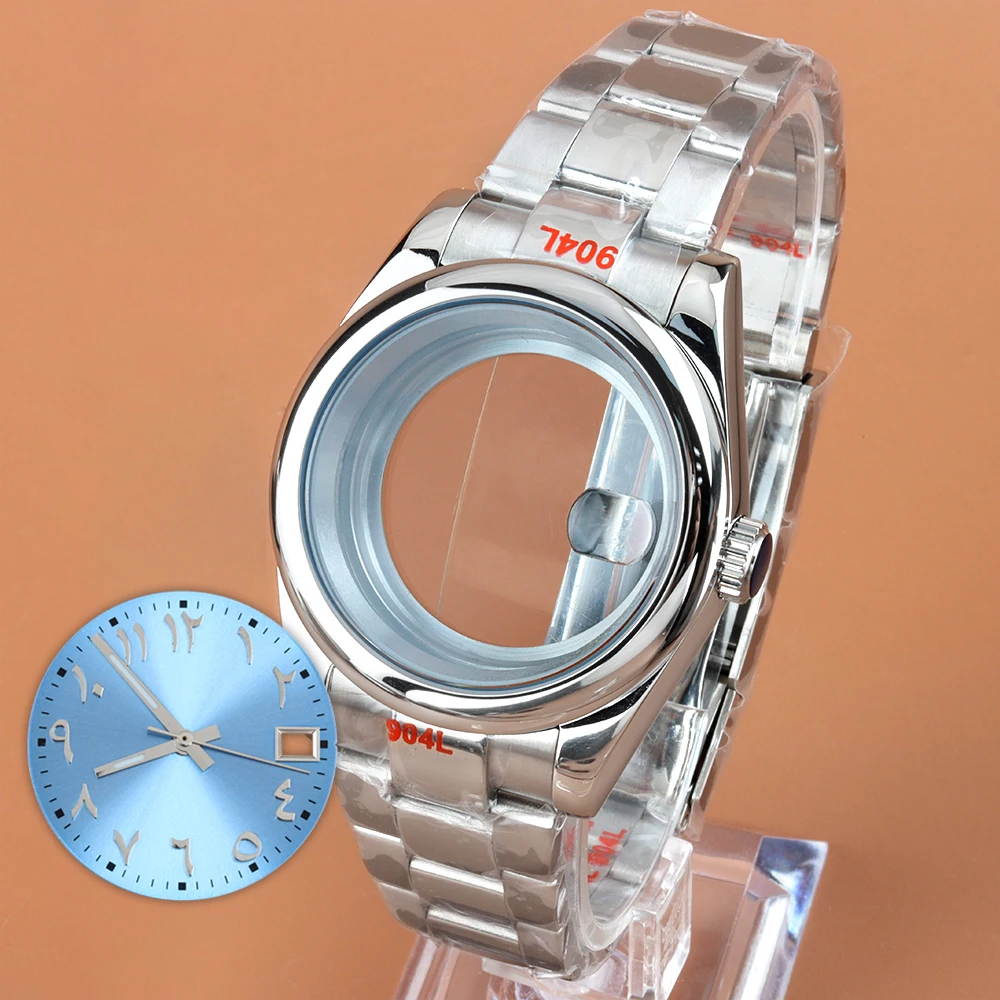 

36mm 39mm Watch Case With 28.5mm Arabic Numerals Dial Hands Blue Sunburst For Datejust NH35 NH36 Movement Steel Oyster Strap