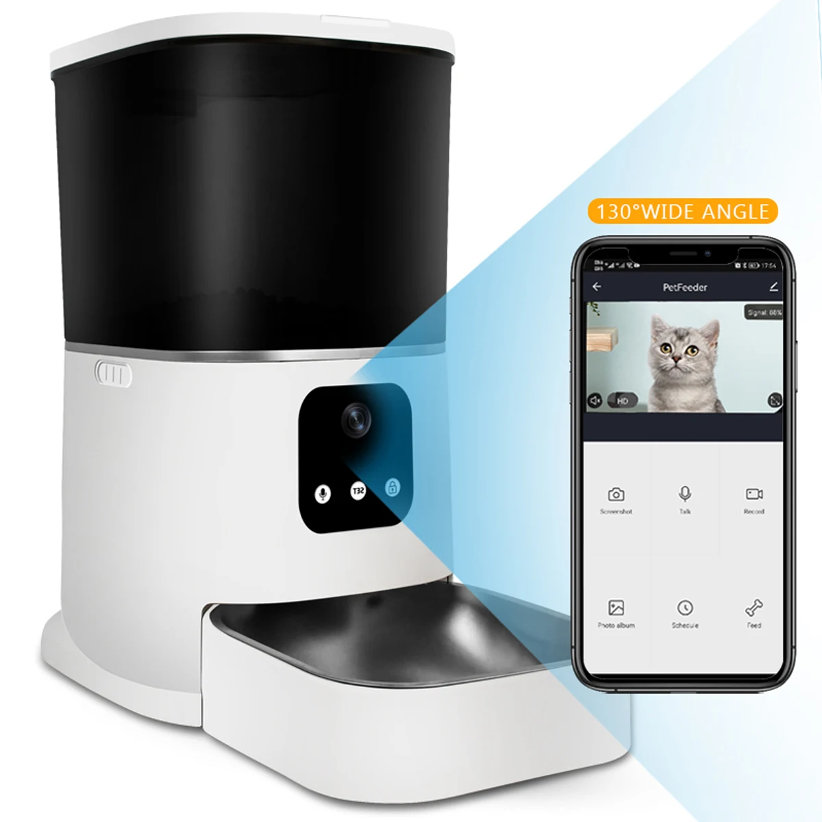 

2.4G WiFi Enabled Pet Automatic Feeder 6L Pet Feeder Automatic Removable Stainless Steel Bowl Pet Feeder With Camera