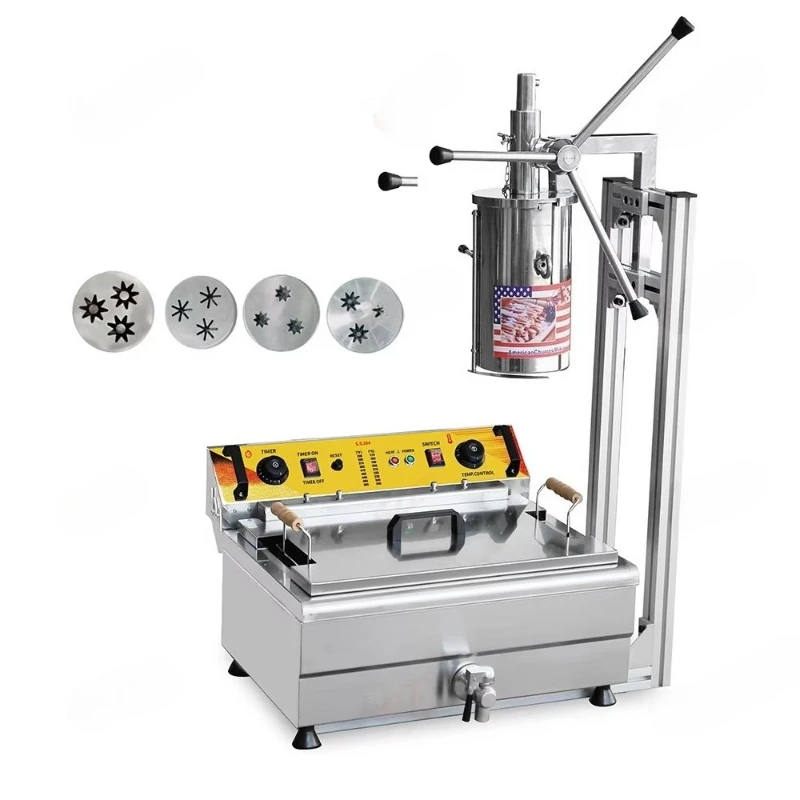 

Spanish churros forming machine with cutter 30L electric fryer Spanish Latin fruit dough stick machine