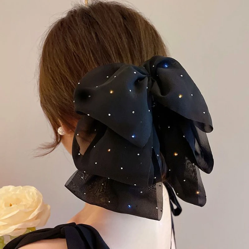 2024 New Chiffon Multi Layer Spring Autumn Black Hair Grip Clip Female Elegant Hair Claw Girls Hairpins Headwear Accessorieies