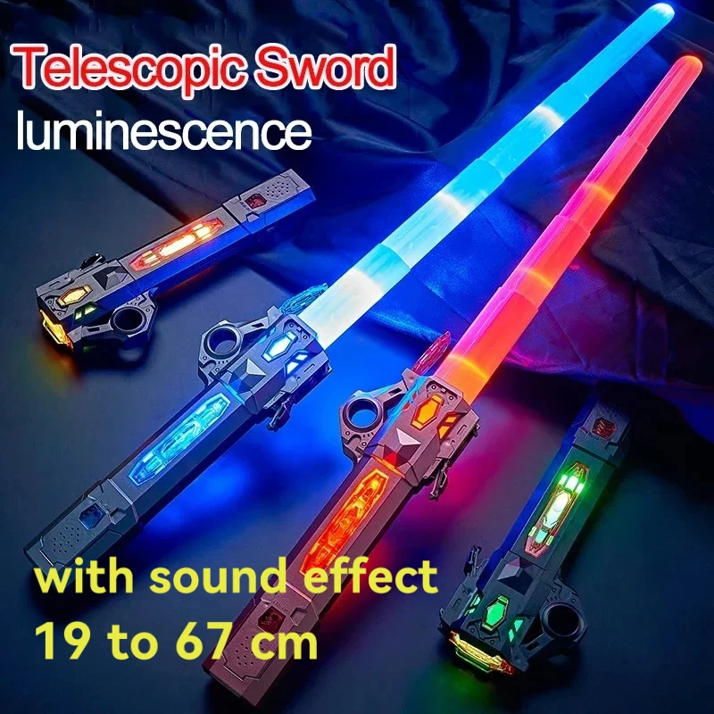 색상 변하는 7가지 색상 어린이용 화려한 발광 검 장난감 67CM 텔레스코픽 음악 레이저 검 회전 디컴프레션 장난감 선물