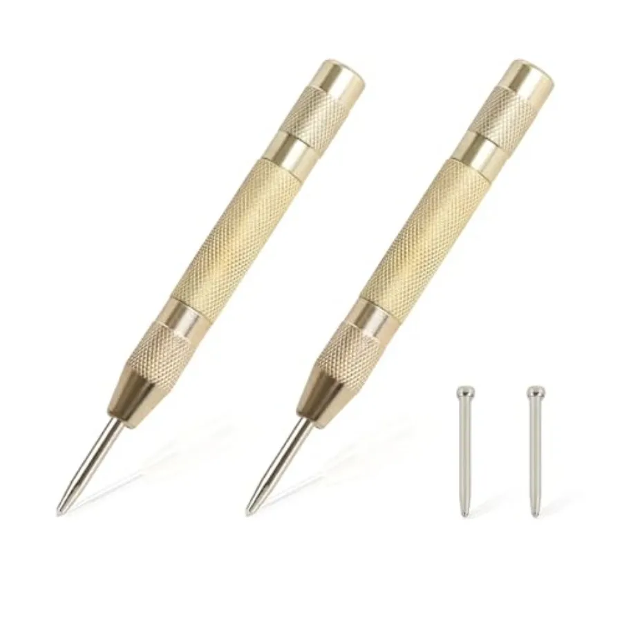 

2PCS Automatic Center Punch, 5'' Spring Loaded Center Punch, Heavy Duty Steel Adjustable Center Marker Punch Tool with 2PCS Ext