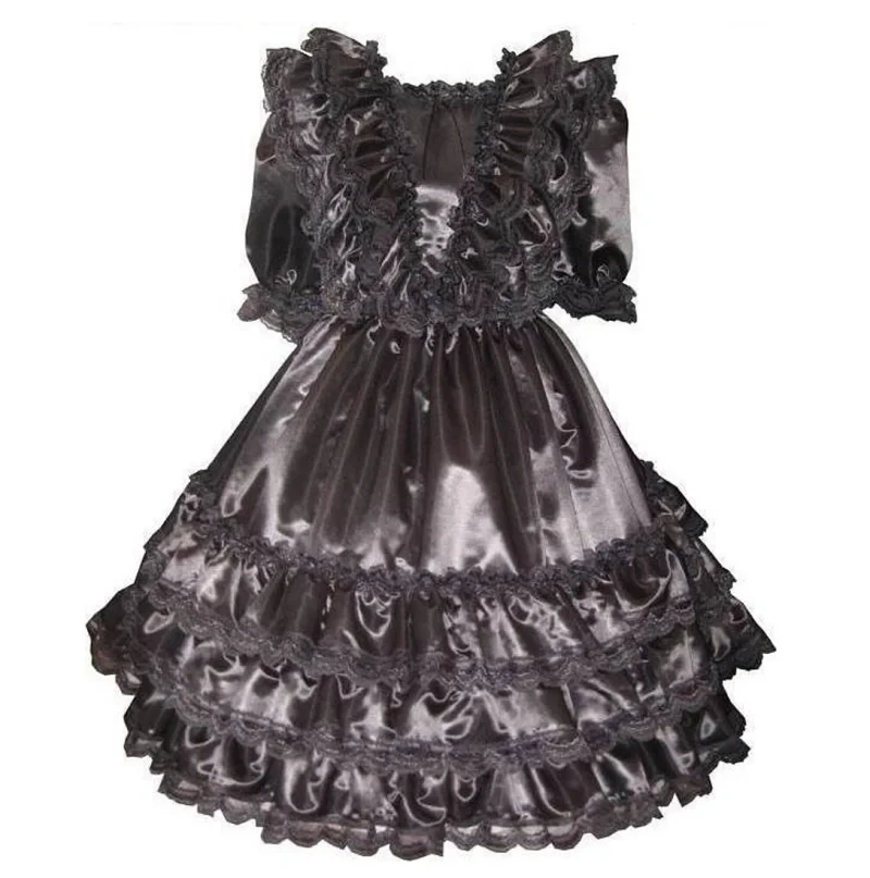 

Black Smooth Low Neckline Skirt with Multi-layer Pleated Cake Skirt Sissy Adult Giant Baby Sexy Role-playing Lorita Custom