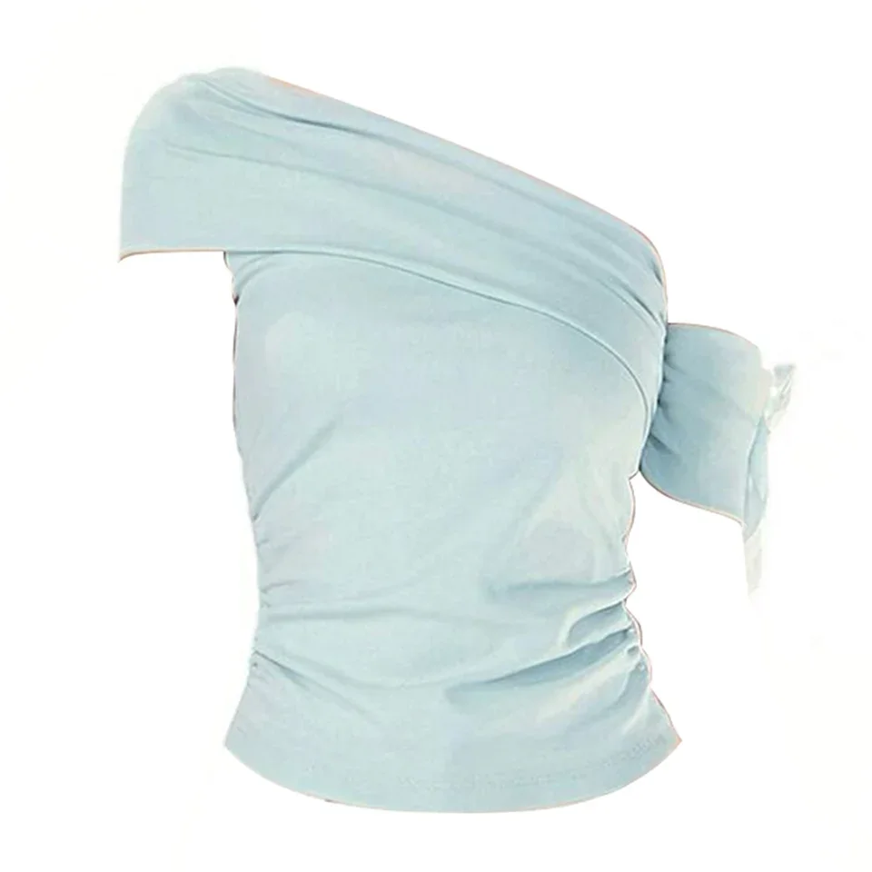 Off-Shoulder Short Sleeve T Shirt for Women Korean Influence  Strapless Top for Spring Summer Daily Life