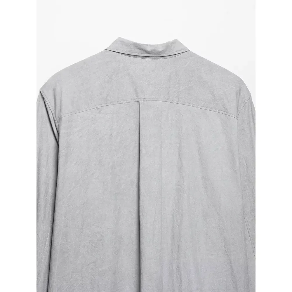 Nieuwe mode dames lente met zak grijze blouse revers hals lange mouwen vrouwelijke elegantie chic dame casual shirts mujer camisas