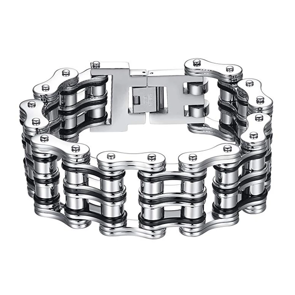 AliExpress Qiaonitu 25mm Punk Black Motorcycle Biker Bracelet Jewelry Men Women Hiphop Gold Silver Color Stainless Steel Bike Bicycle Chain Bracelet