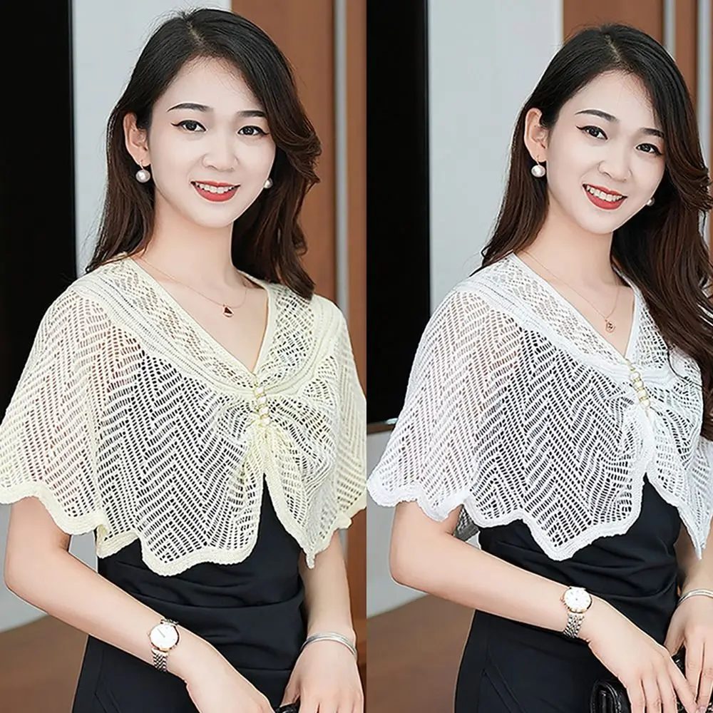 Chaqueta fina de encaje chal de punto Multicolor chal corto de tul transpirable Tops para mujer