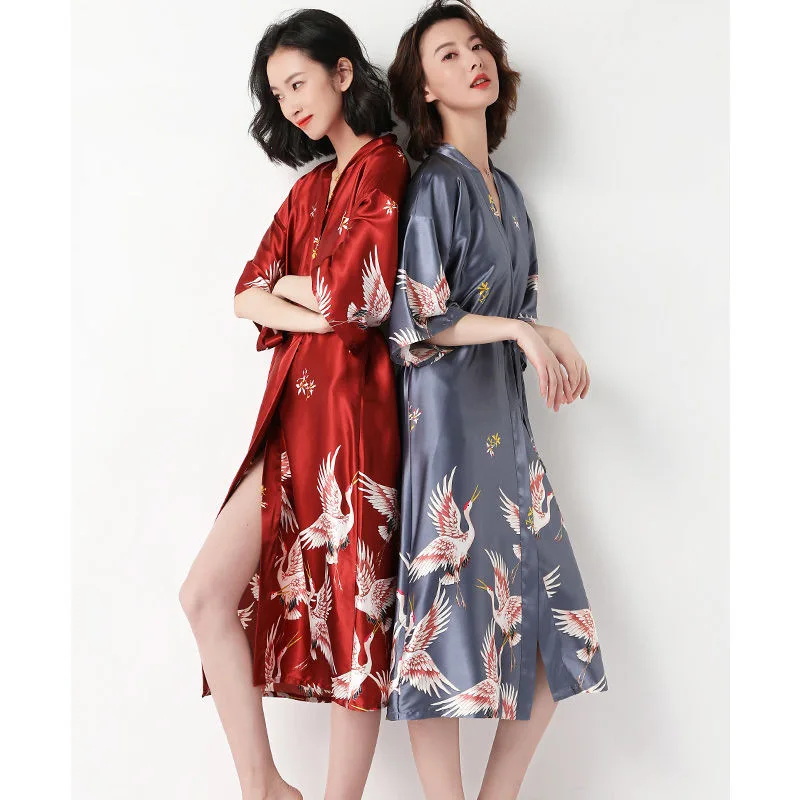 Japanese Traditional Kimono Women Sexy Yukata Dress Suspender Skirt Casual Nightgown Sleepwear Homewear Soft Ice Silk Pyjamas