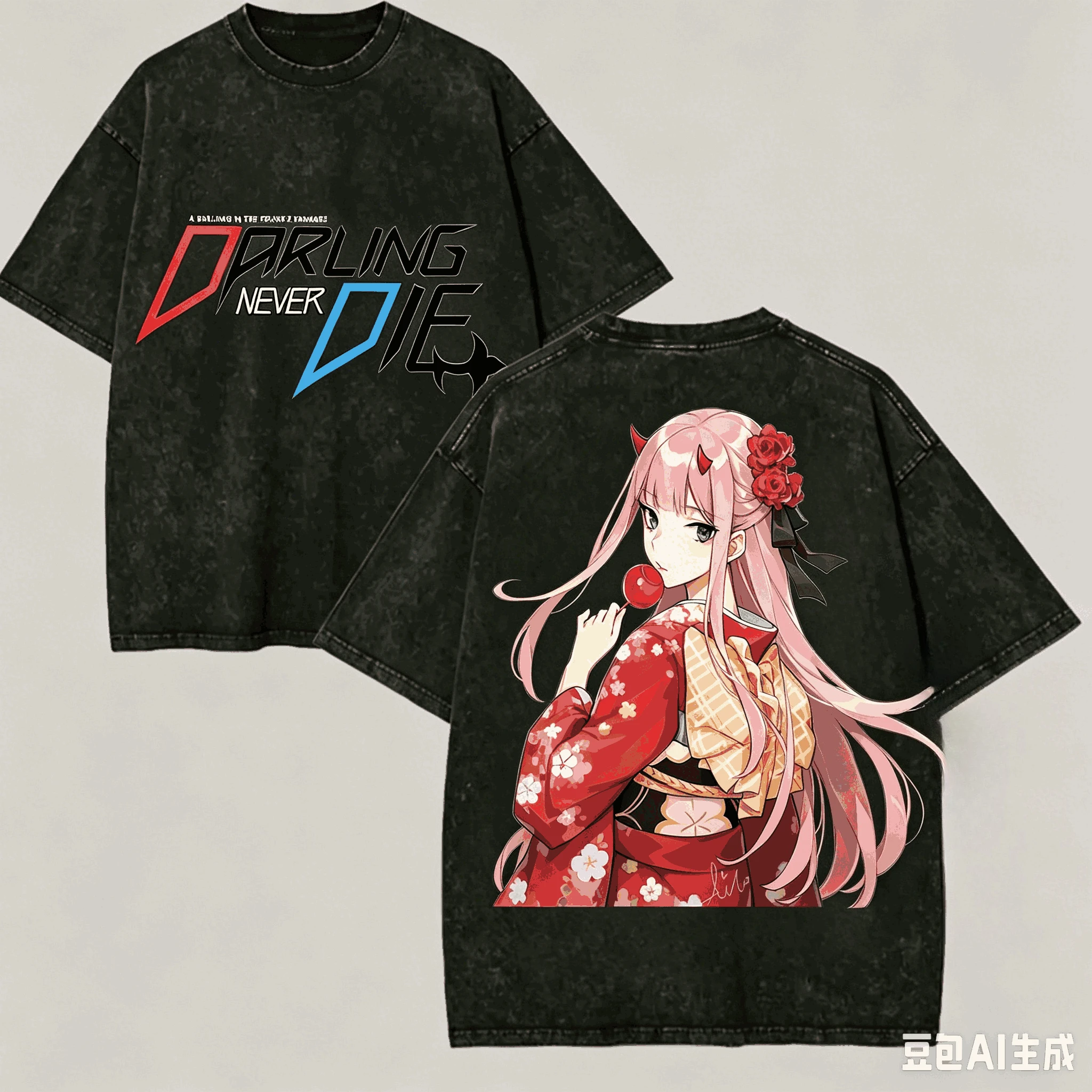 darling in the franxx Washed T-shirt Anime Lover Harajuku New Model Oversized Vintage Loose Unisex Vintage Loose Harajuku soft view 3
