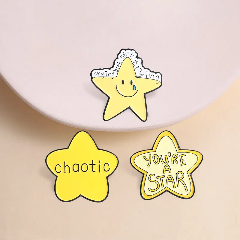 Cute Star Pentagram Enamel Pins You're A Star Doing My Best Chaotic Mental Health Inspirational Brooch Lapel Badge Jewelry Gifts