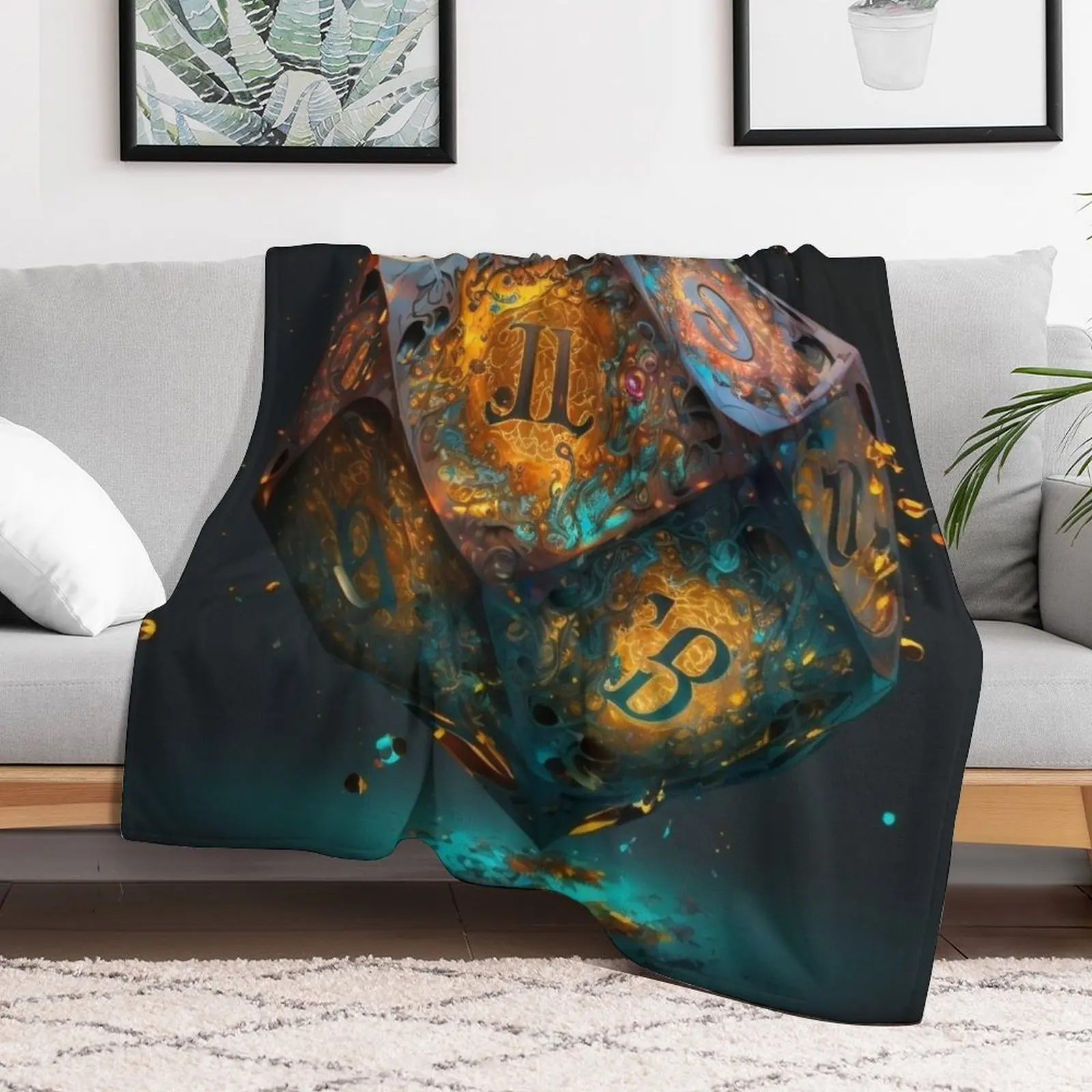 Dungeons and Dragons D20 Throw Blanket Hairy Plaid on the sofa Blankets