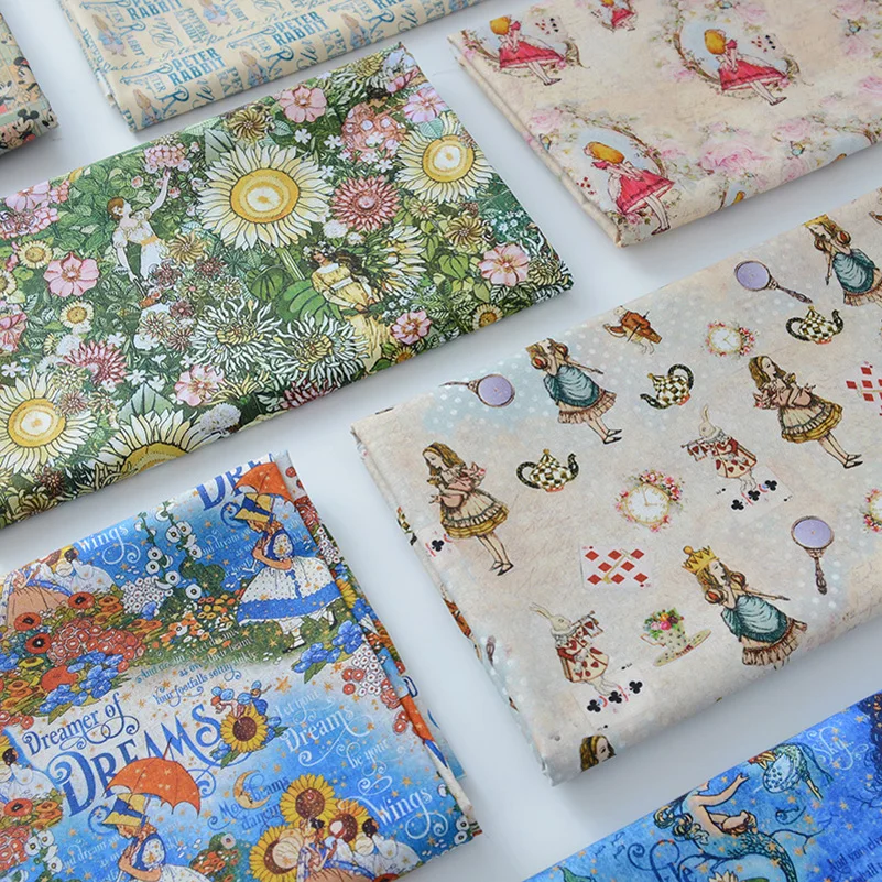 Zakka Fabric Cotton Digital Printed Cartoon Retro For Sewing Cartoon Skirt Book Clothing By Half Meter