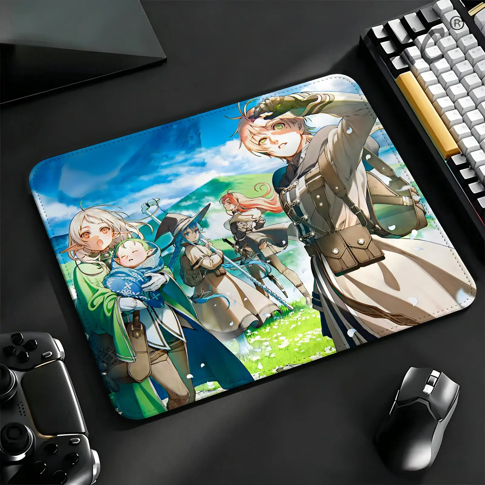 Compact Gaming Mat Reinforced Stitched Border, Mushoku Tensei S/M/L Sizes Portable Laptop Desk Pad for Office & E-sports