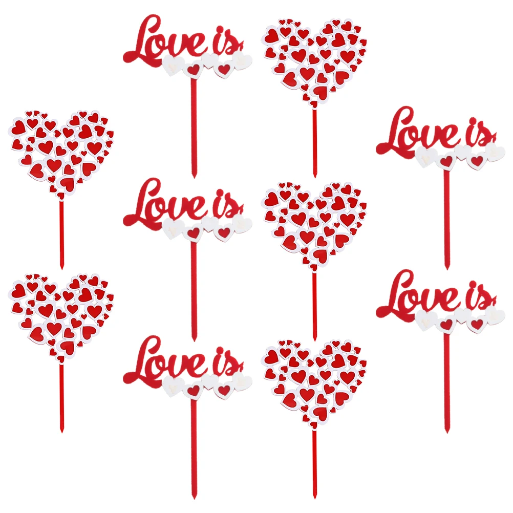 

10 Pcs Cake Insert Acrylic Decorations Valentine Day Bright Design Party Cakes Dessert Love Shape Photo Props