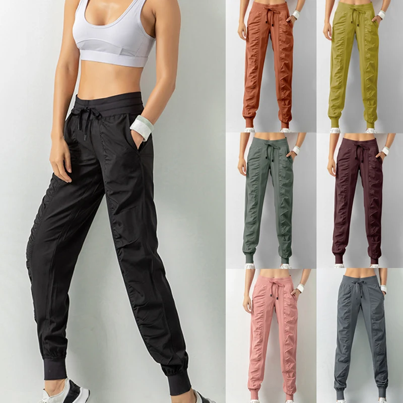 Women\'s Wrinkled Thin Fitness Sports Pants Loose Leggings Running Pants Casual Quick-Drying Trousers Harem Pants