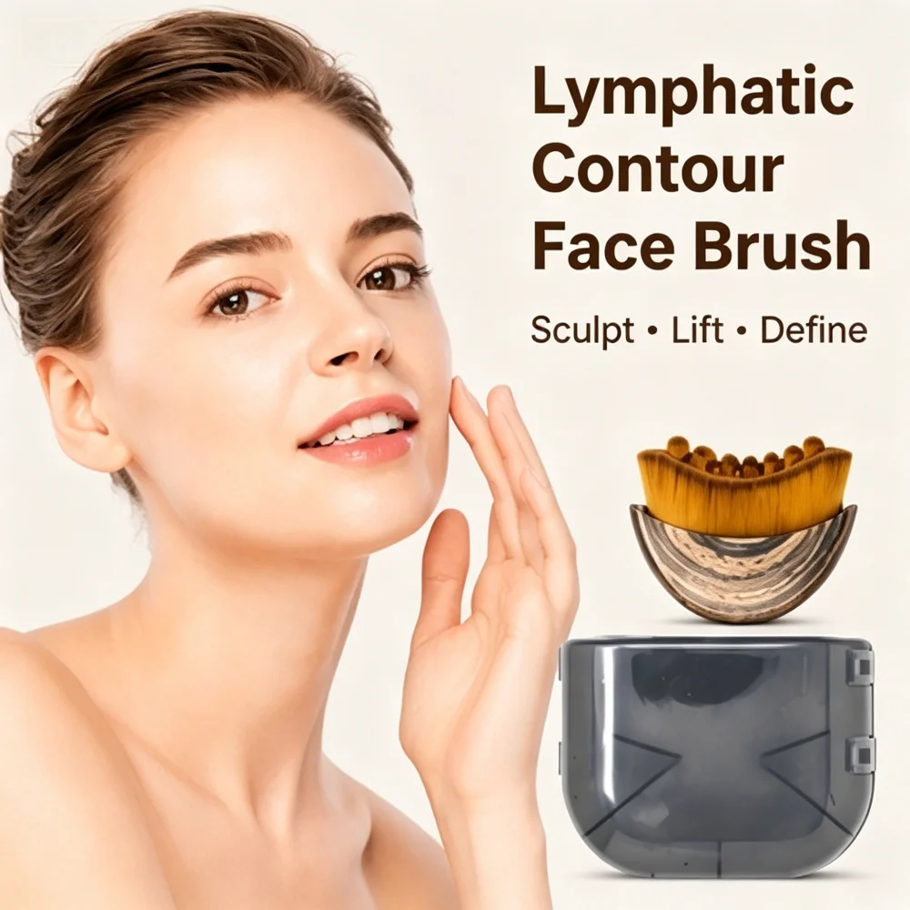 Brocha Portátil para Contorno Linfático, Masaje Facial y de Barbilla, Brocha de Maquillaje para Esculpir el Rostro y Aplicar Polvo Fijador, Herramienta de Belleza Cosmética de Viaje