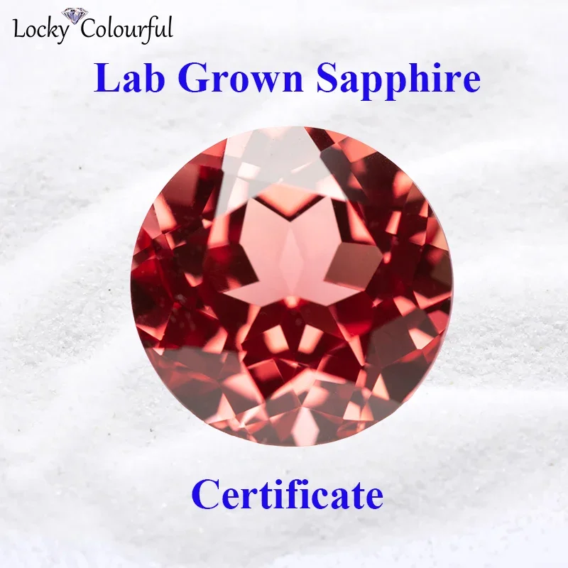 

Lab Grown Sapphire Round Shape Sunset Red Color Top Quality Charm Beads for DIY Jewelry Making Rings Selectable AGL Certificate