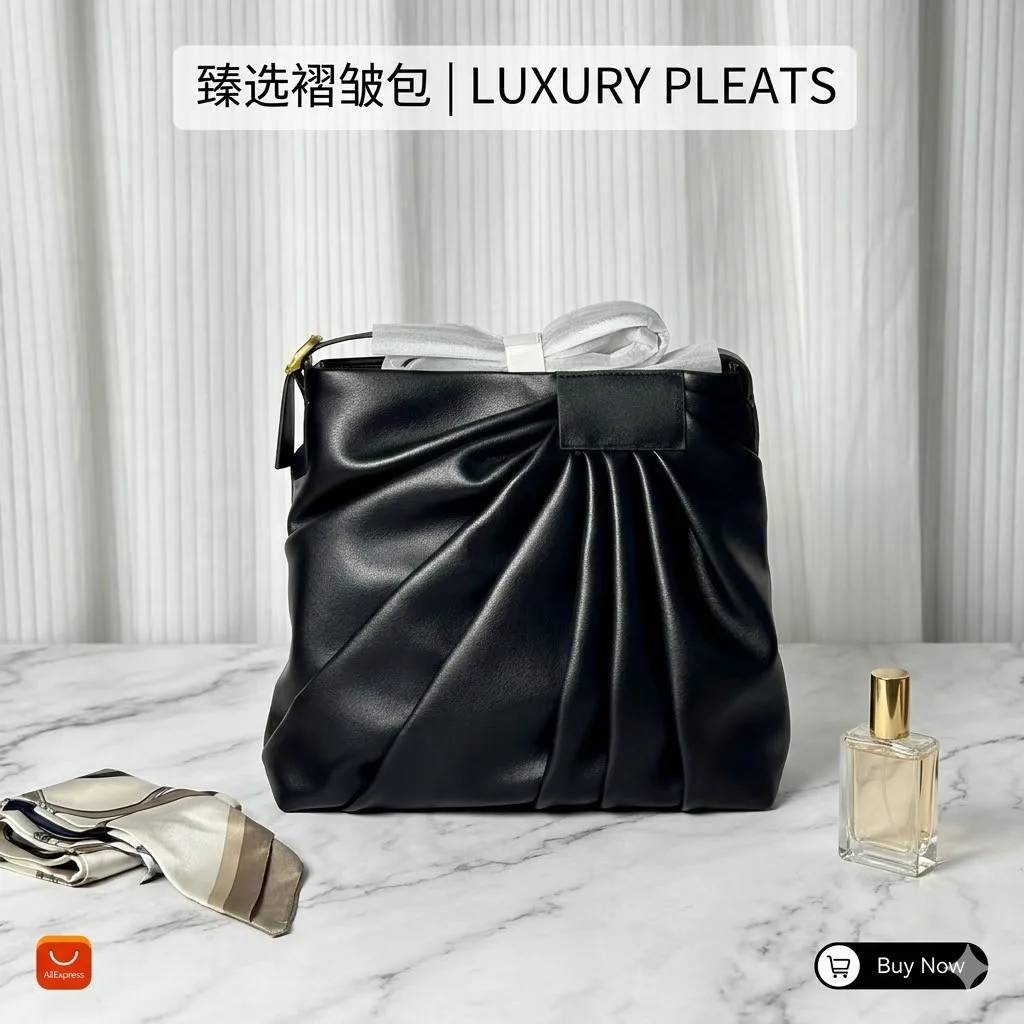 Women Wrinkled Leather Hobo Bag Top Layer Cowhide Shoulder Purse Light Luxury Handbag Office Work Tote