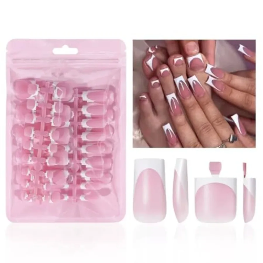 

60Pcs White French Tip Press on Nails and Press on Toenails Set, Square Press on Nails Medium Fake Nails French False Toenails