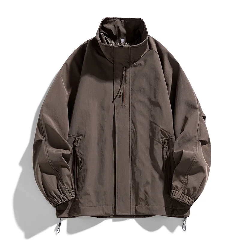 

Американские винтажные весенние новые модные мужские повседневные модные простые базовые свободные пальто с воротником-стойкой и длинными рукавами на молнии уличные пальто мужские