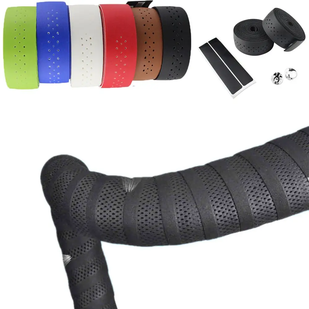 

Sport PU Leather Bicycle Handlebar Tape Non-slip Waterproof Bike Perforated Belt Breathable With 2 Plugs