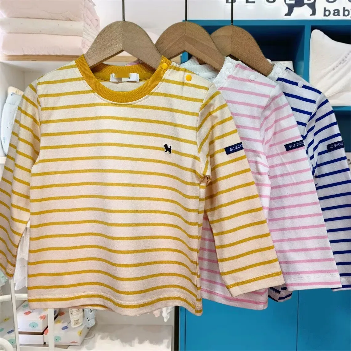 Korean Children's Spring Striped Long Sleeve T-Shirt High Qualtiy Cotton Top for Boys and Girls 2026 Soft Comfortable Undershirt