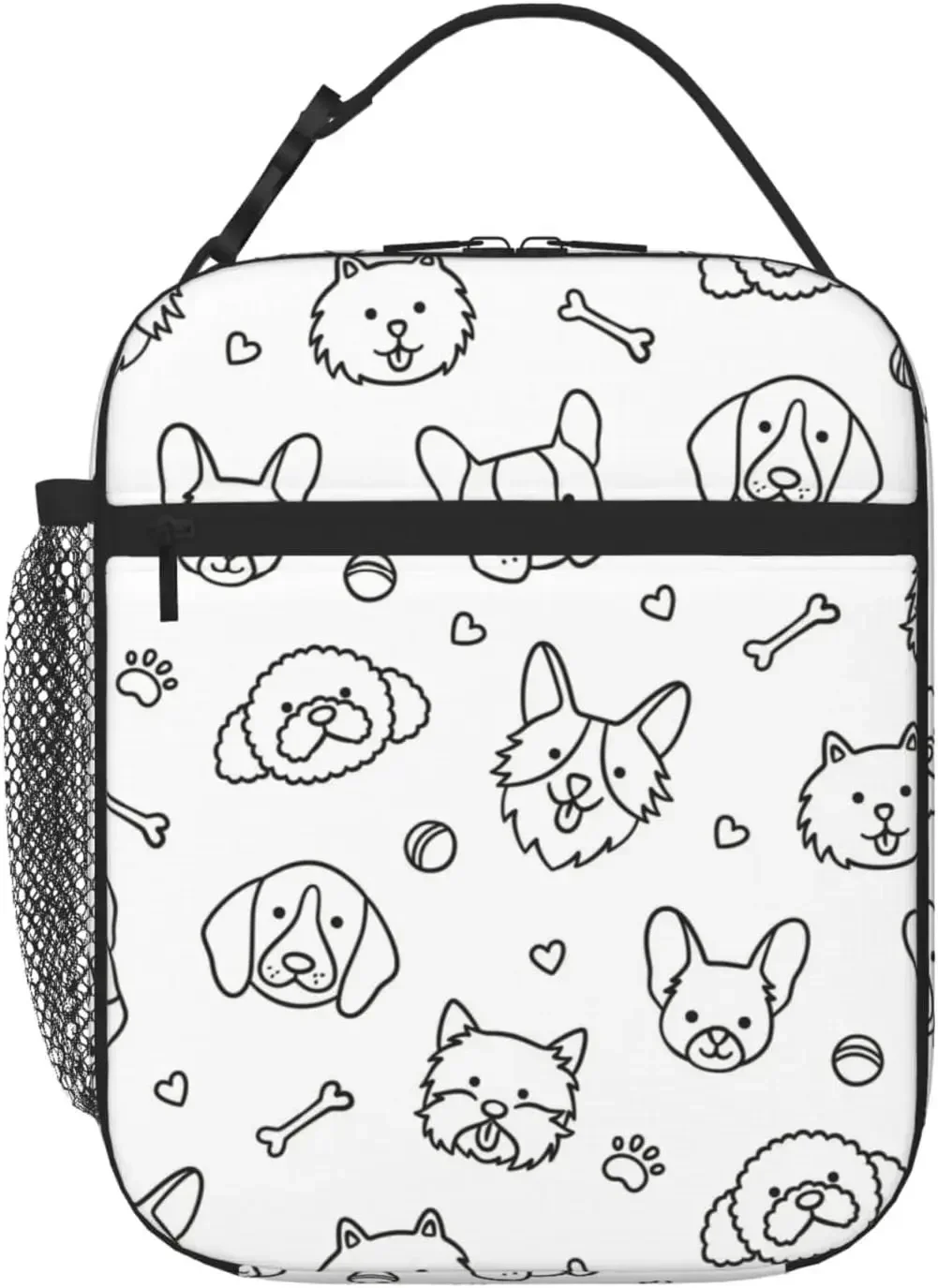 

Different Dog Head White Pattern Reusable Lunch Bag Lunchbox Insulated Cooler Tote Bag For Women Men Work Office Beach Picnic