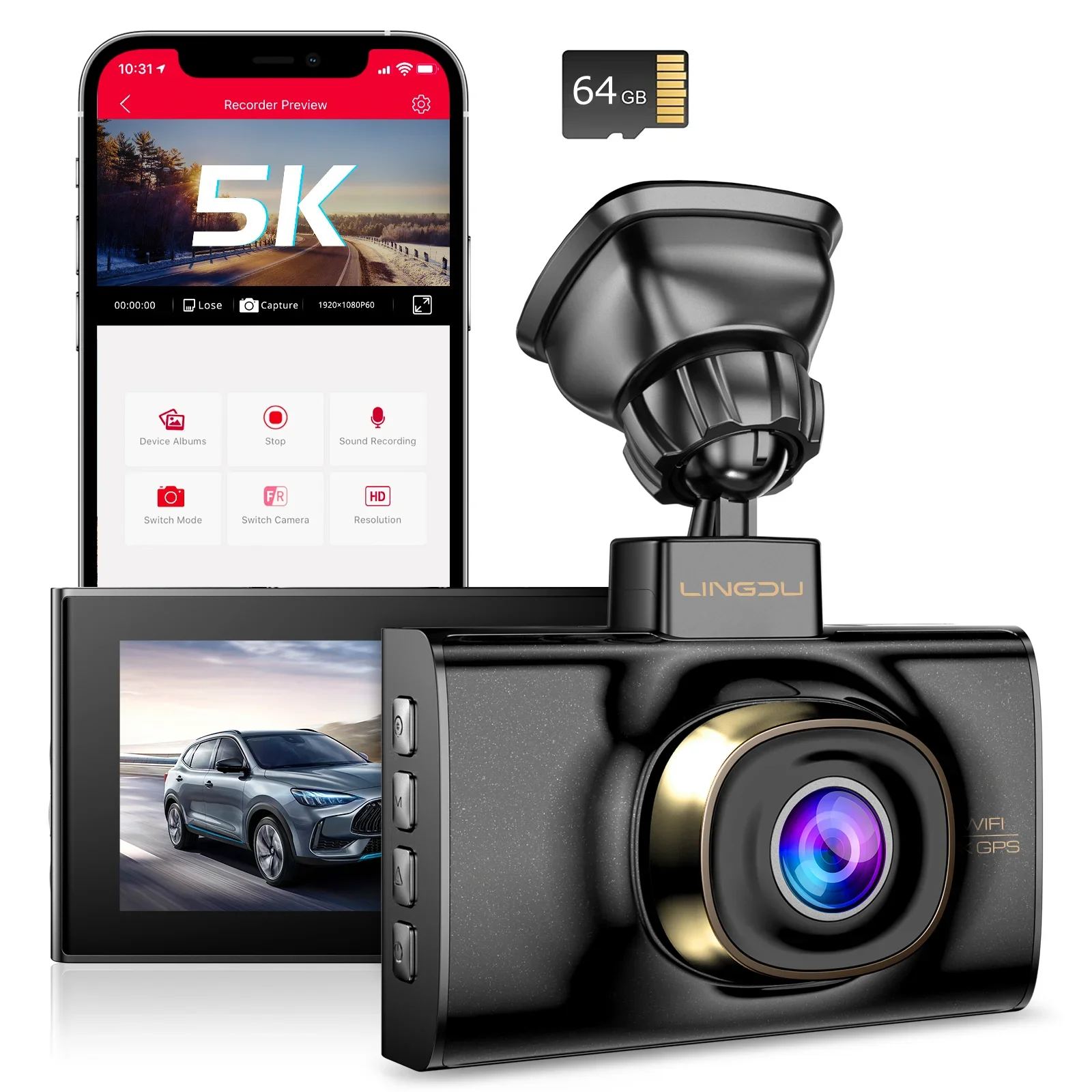 LINGDU LD02-3CH 4K+1K+1K Car Camera Dash Cam 5G Wifi Front 5K Car Cameras Car Black Box Dashcam with GPS IMX415 Sensor