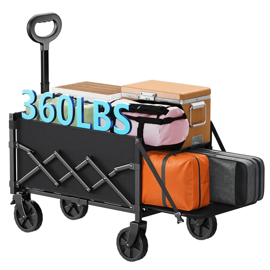 Collapsible Wagon Cart with Expandable Storage Locking Front Wheels for Beach Camping and Shopping Adventures Portable Foldable